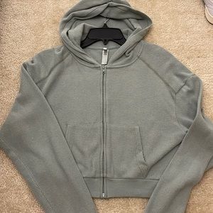 Skims Crop Waffle Zip-up Hoodie